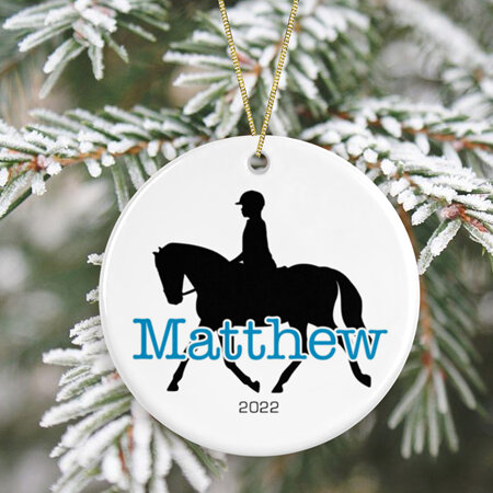 Boy Horse Rider Personalised Ceramic Christmas Ornament