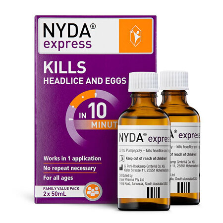 Brauer Nyda Express Kills Headlice & Eggs, Family Pack 2 x 50mL