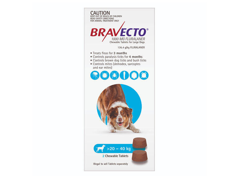 Bravecto Chew for Large Dogs 20 - 40kg - Blue - 6 month pack