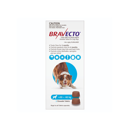 Bravecto Chew for Large Dogs 20 - 40kg - Blue - 6 month pack