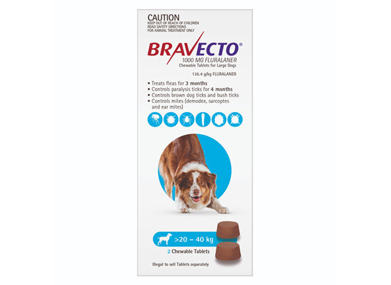 Bravecto Chew for Large Dogs 20 - 40kg - Blue - 6 month pack