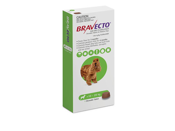 Bravecto Chew for Medium Dogs 10 - 20kg - Green - 3 month pack