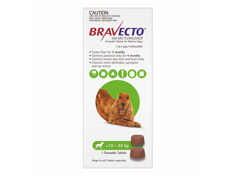 Bravecto Chew for Medium Dogs 10 - 20kg - Green - 6 month pack