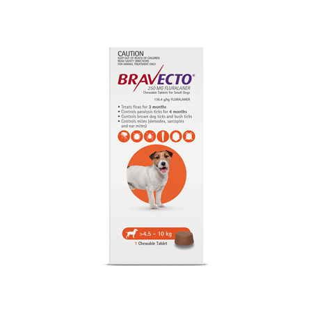 Bravecto Chew for Small Dogs 4.5 - 10kg - Orange - 3 month pack
