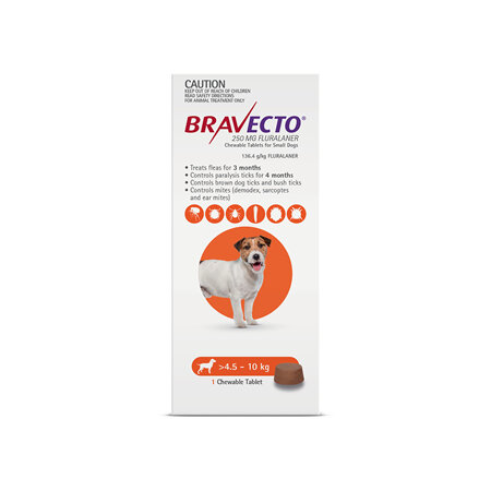 Bravecto Chew for Small Dogs 4.5 - 10kg - Orange - 3 month pack