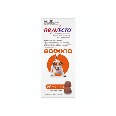 Bravecto Chew for Small Dogs 4.5 - 10kg - Orange - 6 month pack