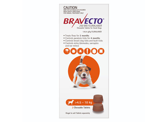 Bravecto Chew for Small Dogs 4.5 - 10kg - Orange - 6 month pack