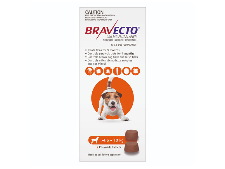Bravecto Chew for Small Dogs 4.5 - 10kg - Orange - 6 month pack