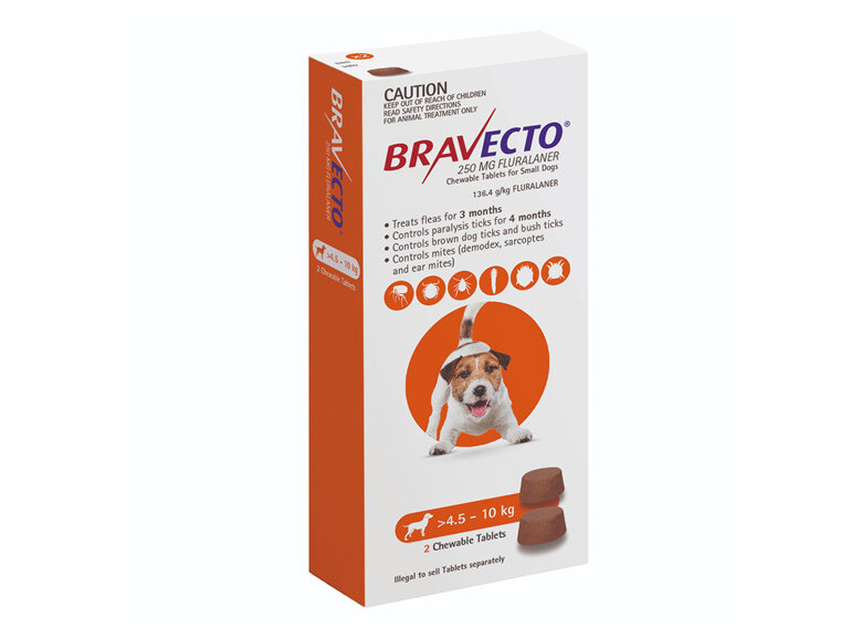 Bravecto Chew for Small Dogs 4.5 - 10kg - Orange - 6 month pack