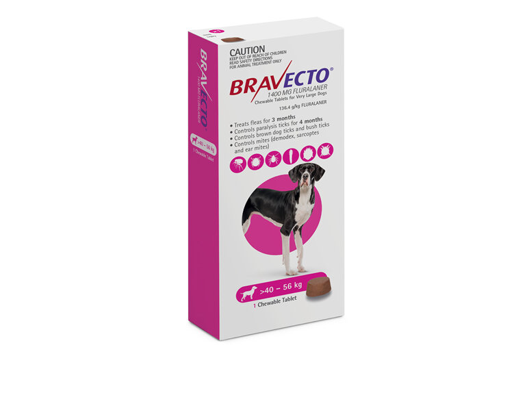 Bravecto Chew for  Very Large Dogs 40 - 56kg - Pink - 3 month pack