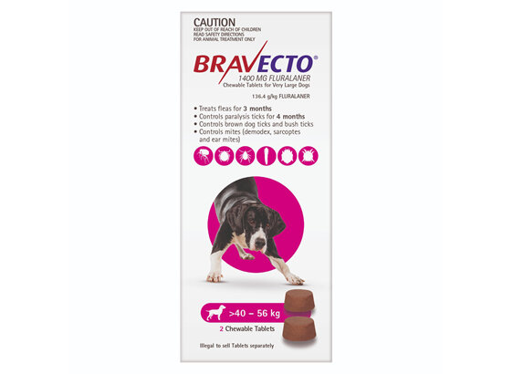 Bravecto Chew for Very Large Dogs 40 - 56kg - Pink - 6 month pack