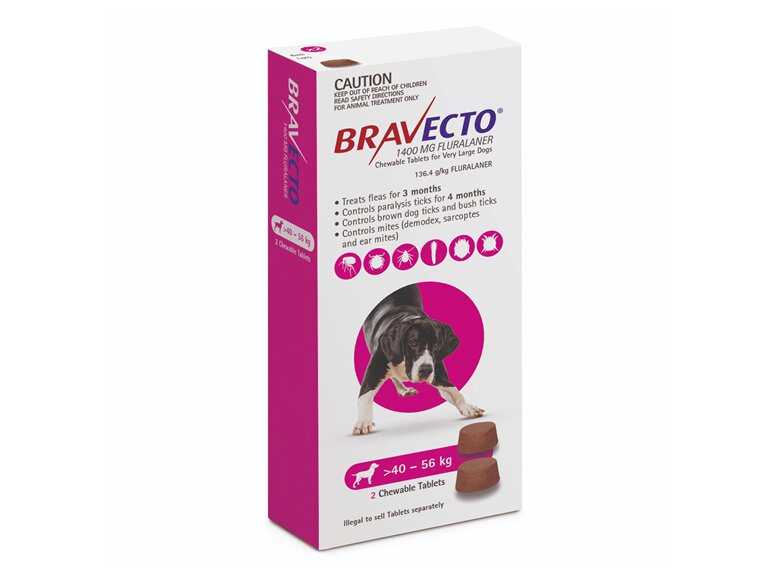 Bravecto Chew for Very Large Dogs 40 - 56kg - Pink - 6 month pack