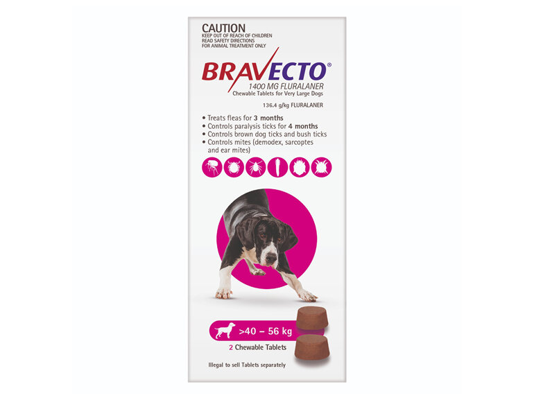 Bravecto Chew for Very Large Dogs 40 - 56kg - Pink - 6 month pack