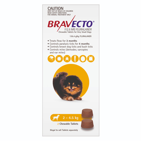 Bravecto Chew for Very Small Dogs 2 - 4.5kg - Yellow - 6 month pack