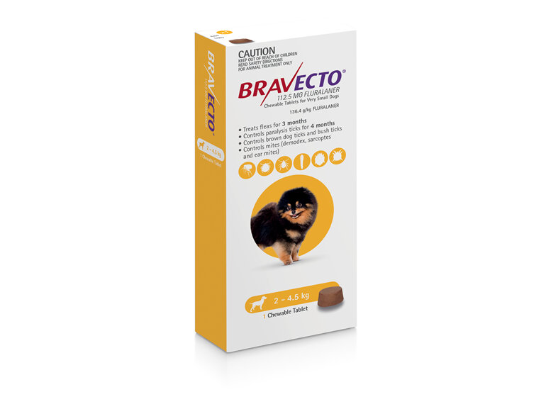 Bravecto Chew for Very Small Dogs 2 - 4.5kg - Yellow - 3 month pack