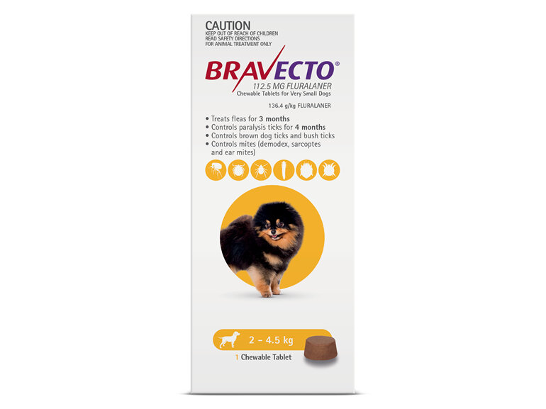 Bravecto Chew for Very Small Dogs 2 - 4.5kg - Yellow - 3 month pack