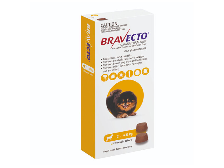 Bravecto Chew for Very Small Dogs 2 - 4.5kg - Yellow - 6 month pack