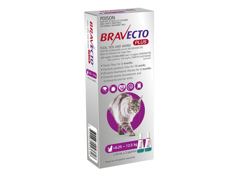 Bravecto Plus Cat for Large Cats 6.25 - 12.5 kg - Purple - 4 month pack