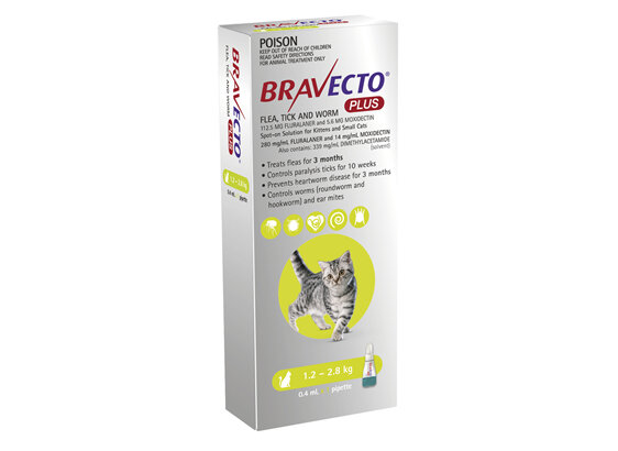 Bravecto Plus Cat for Small Cats 1.2 - 2.8 kg - Green - 2 month pack