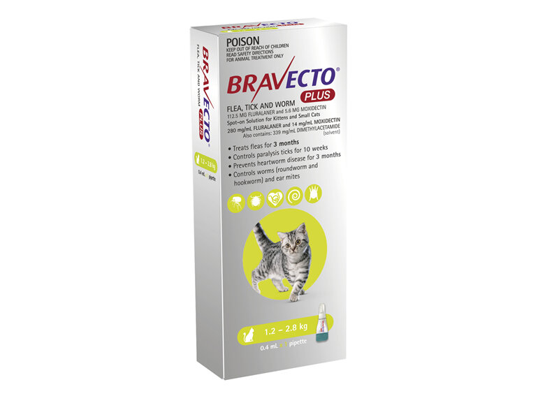 Bravecto Plus Cat for Small Cats 1.2 - 2.8 kg - Green - 2 month pack