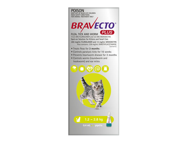 Bravecto Plus Cat for Small Cats 1.2 - 2.8 kg - Green - 2 month pack