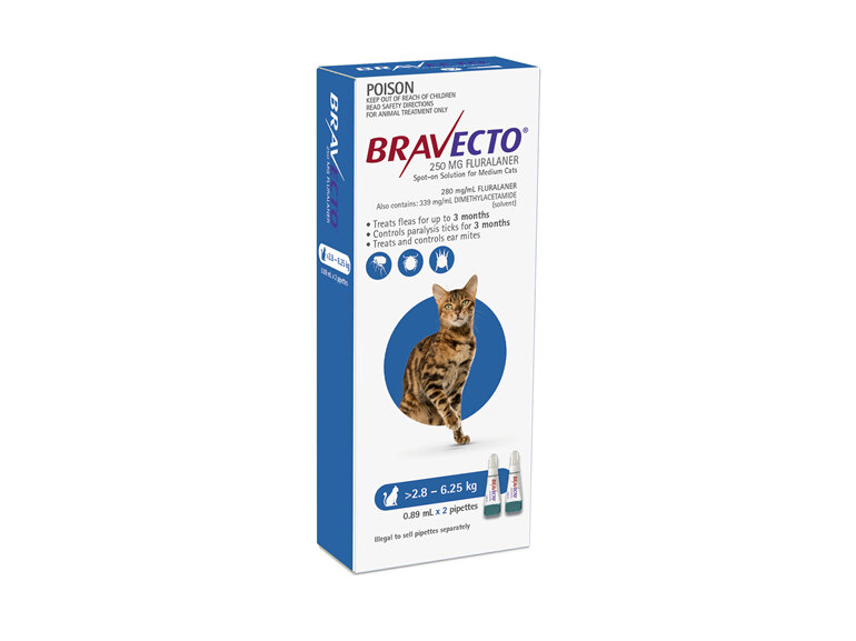 Bravecto Spot-on Cat for Medium Cats 2.8 - 6.25 kg - Blue - 6 month pack