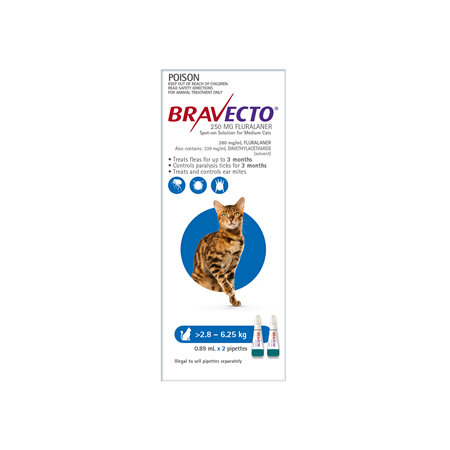 Bravecto Spot-on Cat for Medium Cats 2.8 - 6.25 kg - Blue - 6 month pack