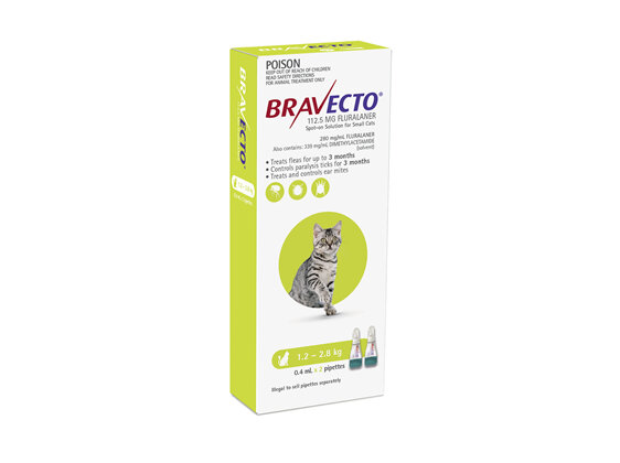 Bravecto Spot-on Cat for Small Cats 1.2 - 2.8 kg - Green - 6 month pack