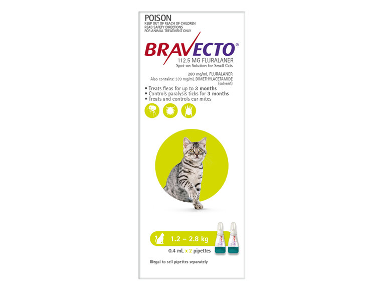 Bravecto Spot-on Cat for Small Cats 1.2 - 2.8 kg - Green - 6 month pack