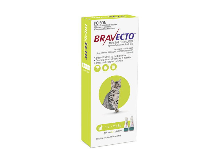 Bravecto Spot-on Cat for Small Cats 1.2 - 2.8 kg - Green - 6 month pack