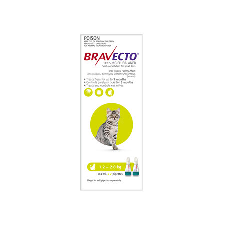 Bravecto Spot-on Cat for Small Cats 1.2 - 2.8 kg - Green - 6 month pack