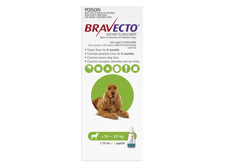 Bravecto Spot-on for Medium Dogs 10 - 20kg - Green - 6 month pack