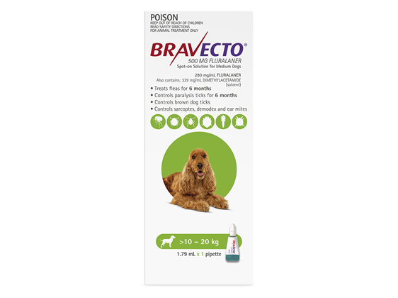 Bravecto Spot-on for Medium Dogs 10 - 20kg - Green - 6 month pack