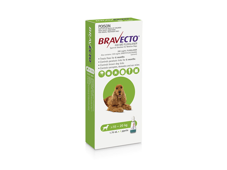 Bravecto Spot-on for Medium Dogs 10 - 20kg - Green - 6 month pack