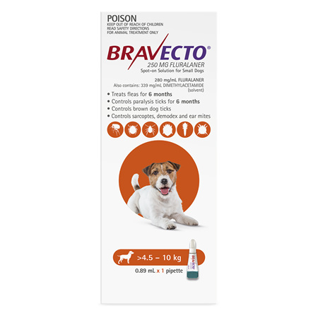 Bravecto Spot-on for Small Dogs 4.5 - 10kg  - Orange - 6 month pack