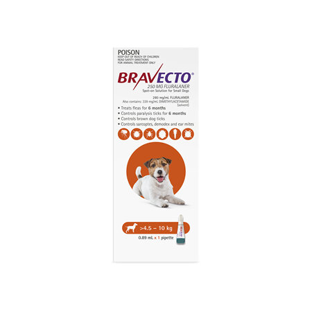 Bravecto Spot-on for Small Dogs 4.5 - 10kg  - Orange - 6 month pack