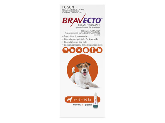 Bravecto Spot-on for Small Dogs 4.5 - 10kg  - Orange - 6 month pack