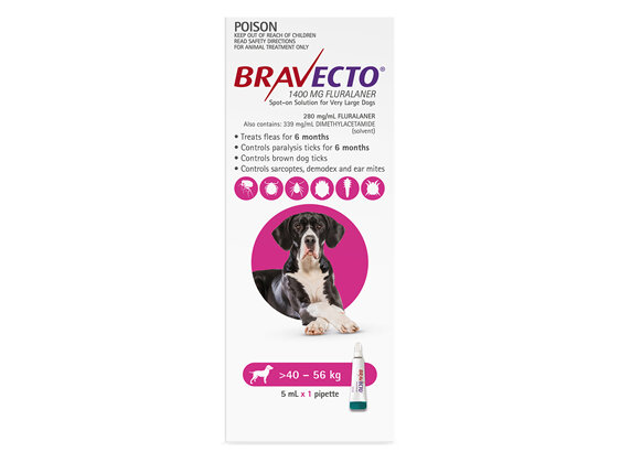 Bravecto Spot-on for Very Large Dogs 40 - 56kg - Pink - 6 month pack