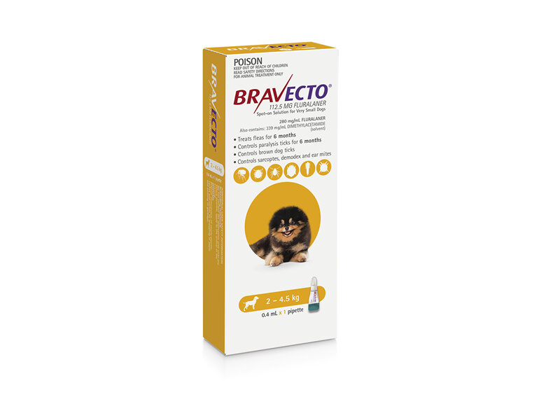 Bravecto Spot-on for Very Small Dogs 2 - 4.5kg - Yellow - 6 month pack