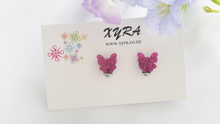 Bright Pink Butterfly Clip-on Earrings