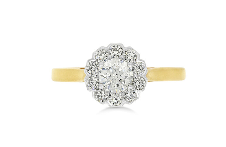 Brilliant cut cluster ring, diamond cluster ring, diamond halo ring,