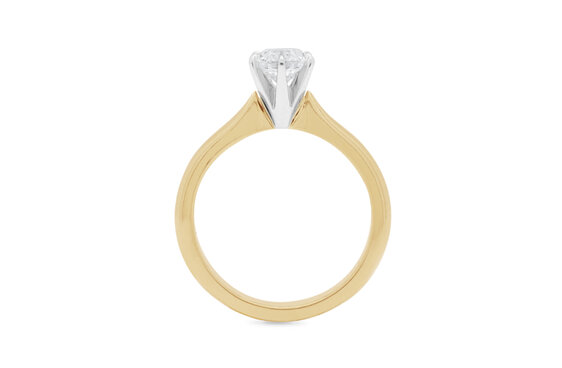 Brilliant Cut solitaire diamond engagement ring, yellow gold, white gold, rose