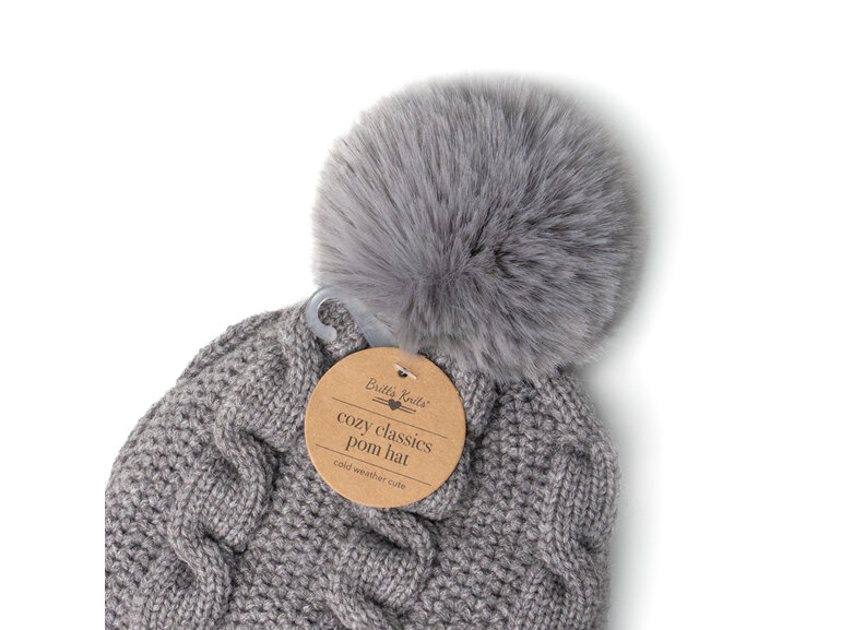 Britts Knits Cozy Classic Pom Pom Hat Grey ladies women winter beanie