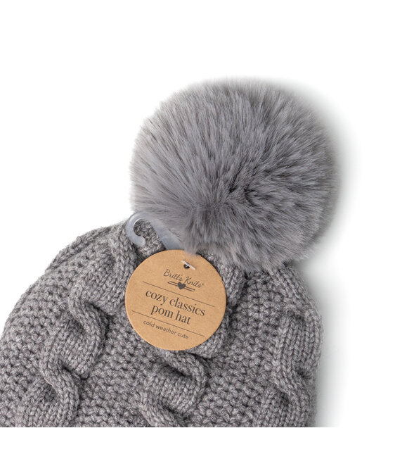 Britts Knits Cozy Classic Pom Pom Hat Grey ladies women winter beanie