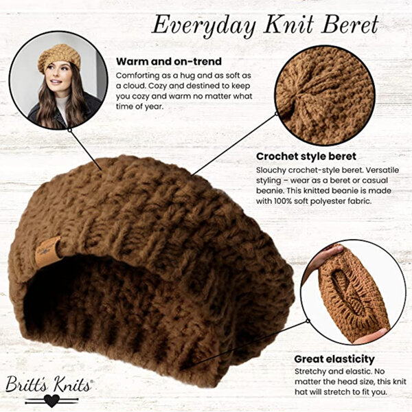 Britts Knits Everyday Crochet Lightweight Beret Chestnut
