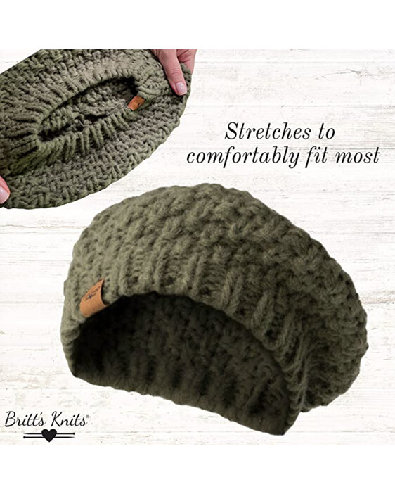 Britts Knits Everyday Crochet Lightweight Beret Olive Green