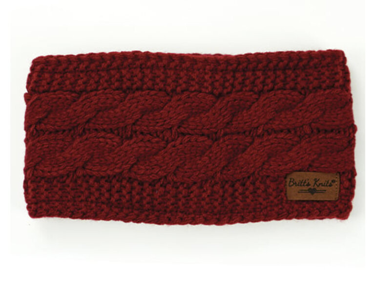 Britts Knits Plush Lined Cable Knit Head Warmer Burgundy Red