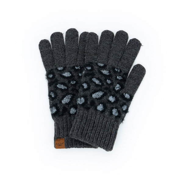 Britts Knits Snow Leopard Knit Gloves Black
