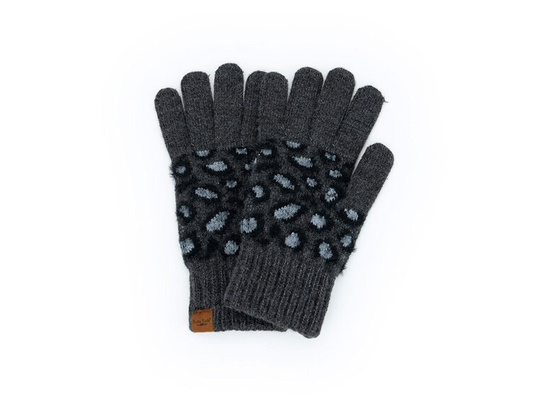Britts Knits Snow Leopard Knit Gloves Black ladies woman warm winter