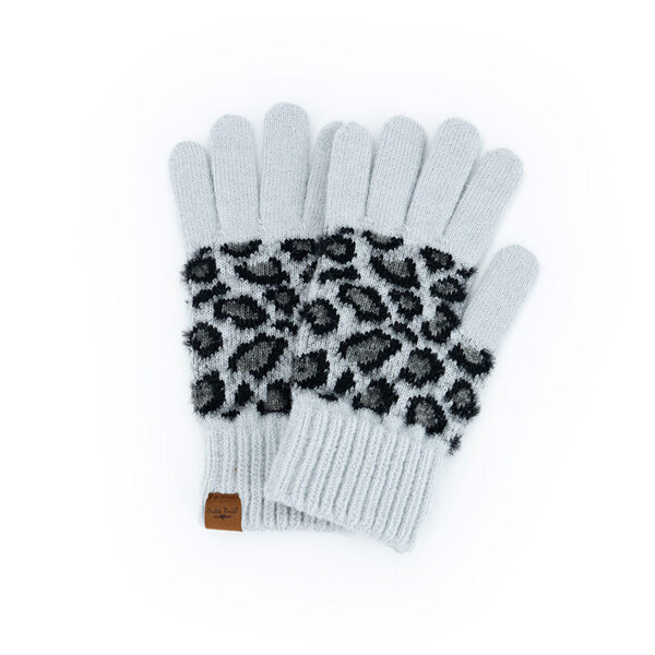 Britts Knits Snow Leopard Knit Gloves Grey